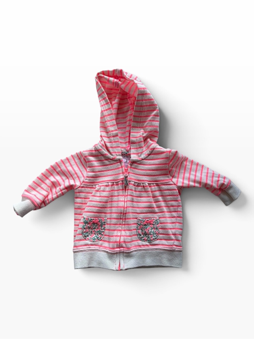 Carter's Pink and Gray Striped Hooded Zip Sweatshirt